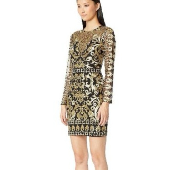 NWT,Nicole Miller Exclusive,Scroll Embroidery,Sheer Sleeve,Illusion Dress,Size 4 - Picture 1 of 15
